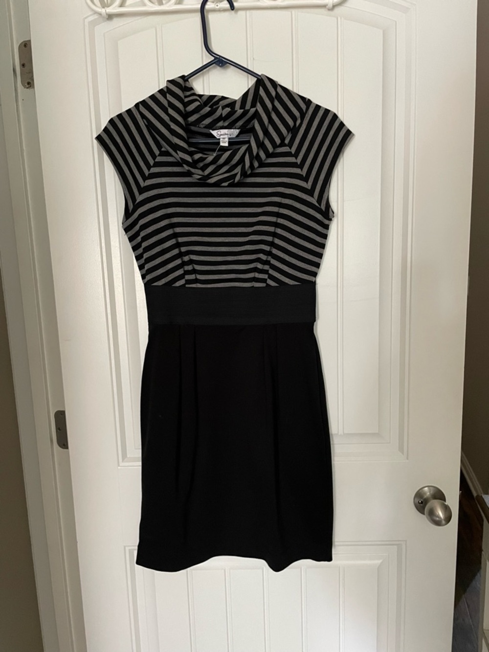 Speechless Black and Gray Striped Cowl Neck Dress